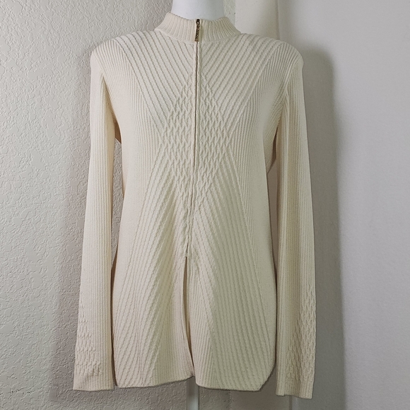 St John Collection Womens Santana Knit Zipper Cardigan, Ivory Sz 6,Old Money - Picture 1 of 12